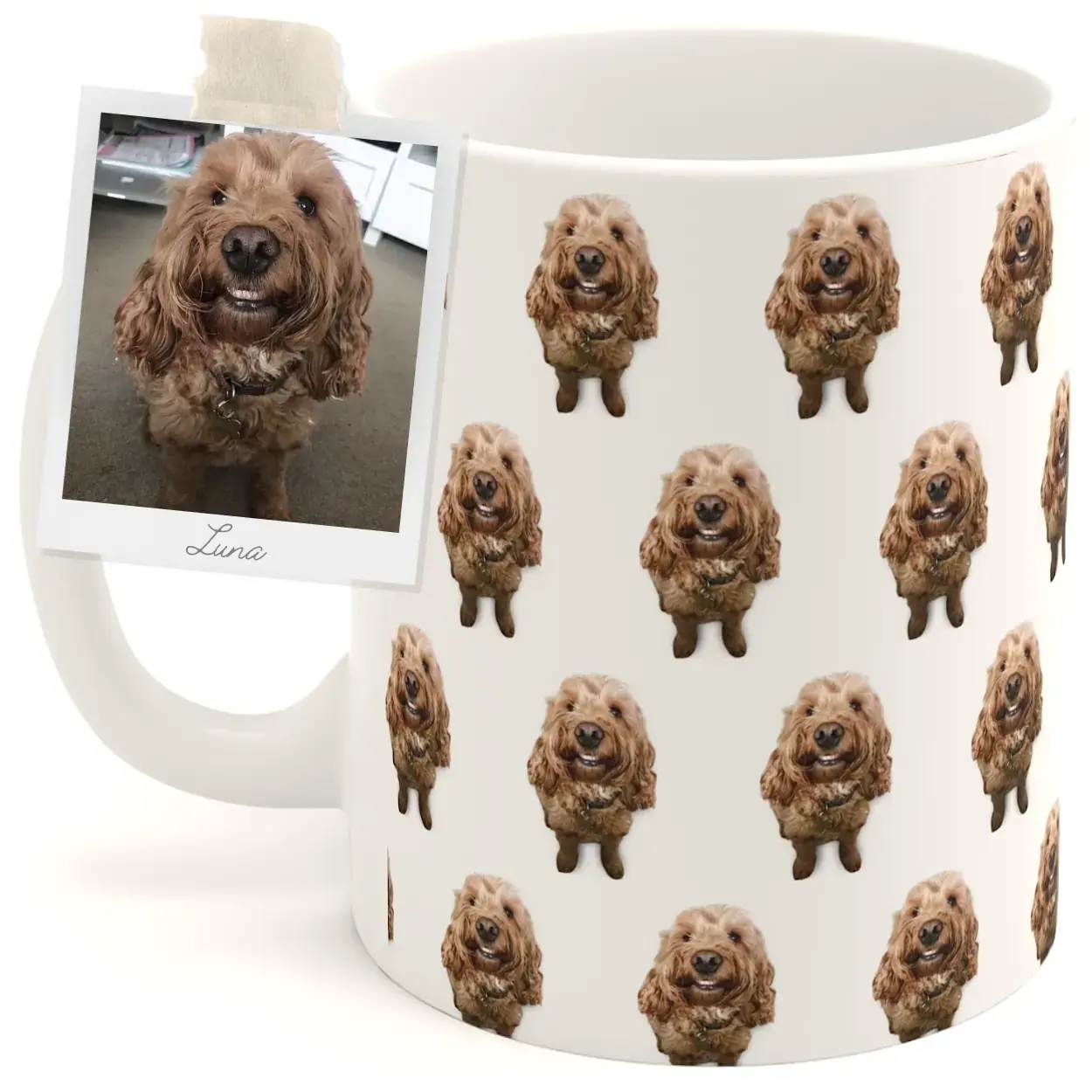 Personalised dog mug — pet photo on white ceramic