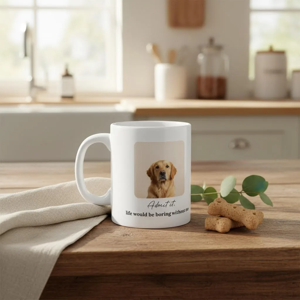 Admit It, Life Would Be Boring Without Me Mug shown in a country kitchen