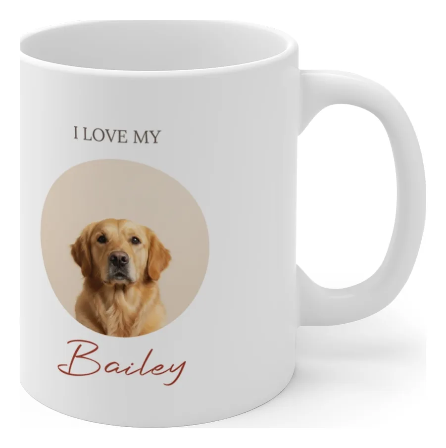 I Love My Dog Photo Mug — example with a dog photo
