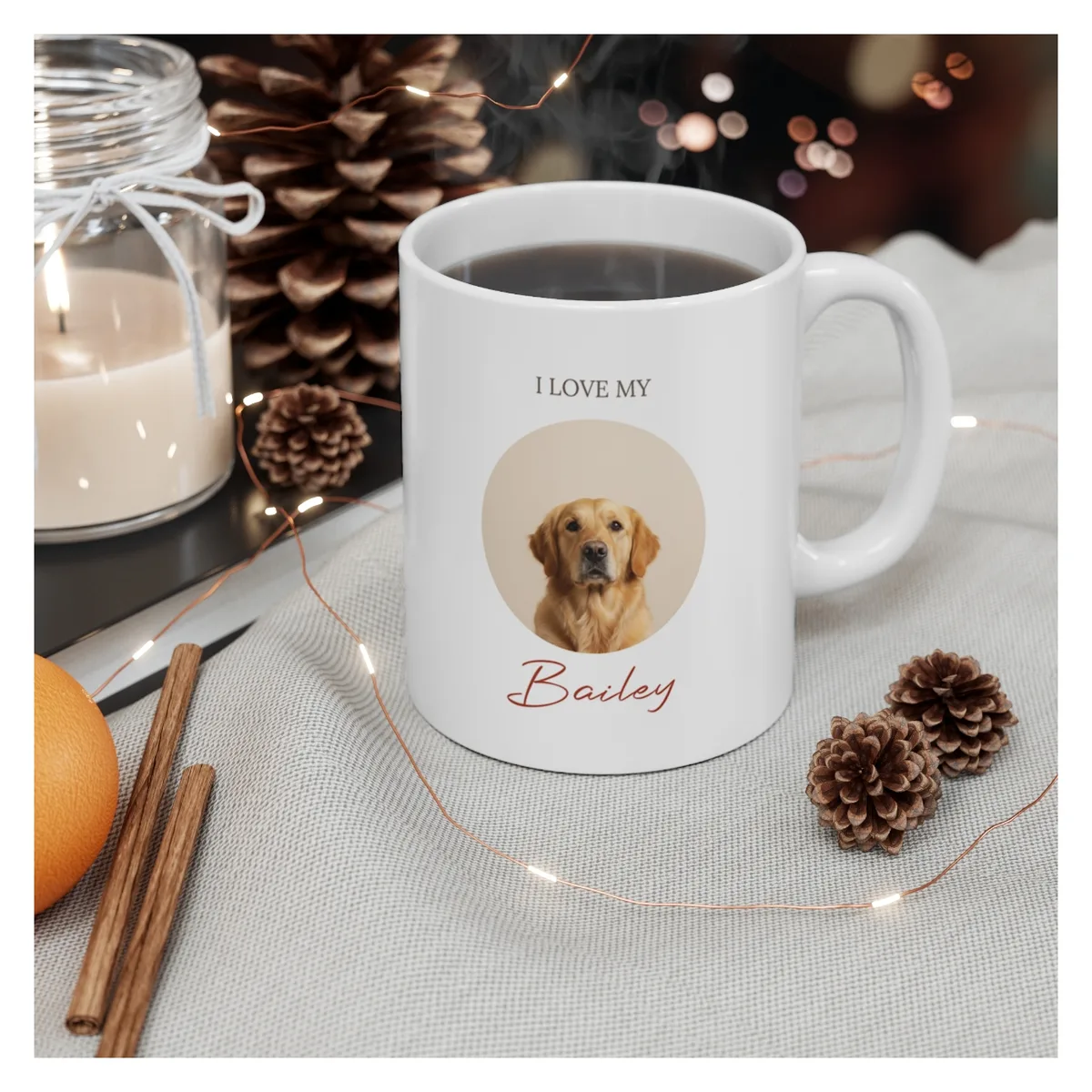 I Love My Dog Photo Mug — example with a dog photo